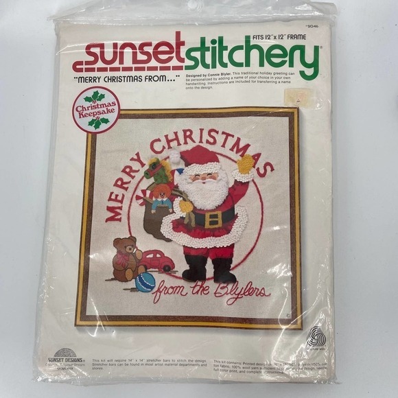 Vintage 1980 Sunset Stitchery #2046 Merry Christmas Santa Needlework Kit Sealed - Picture 2 of 11